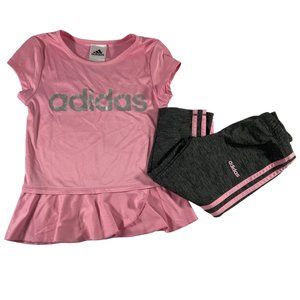 Size: 6 -  Grey/Pink Athletic Outfit - Pink Peplum Top & Leggings w/ Brand Logo